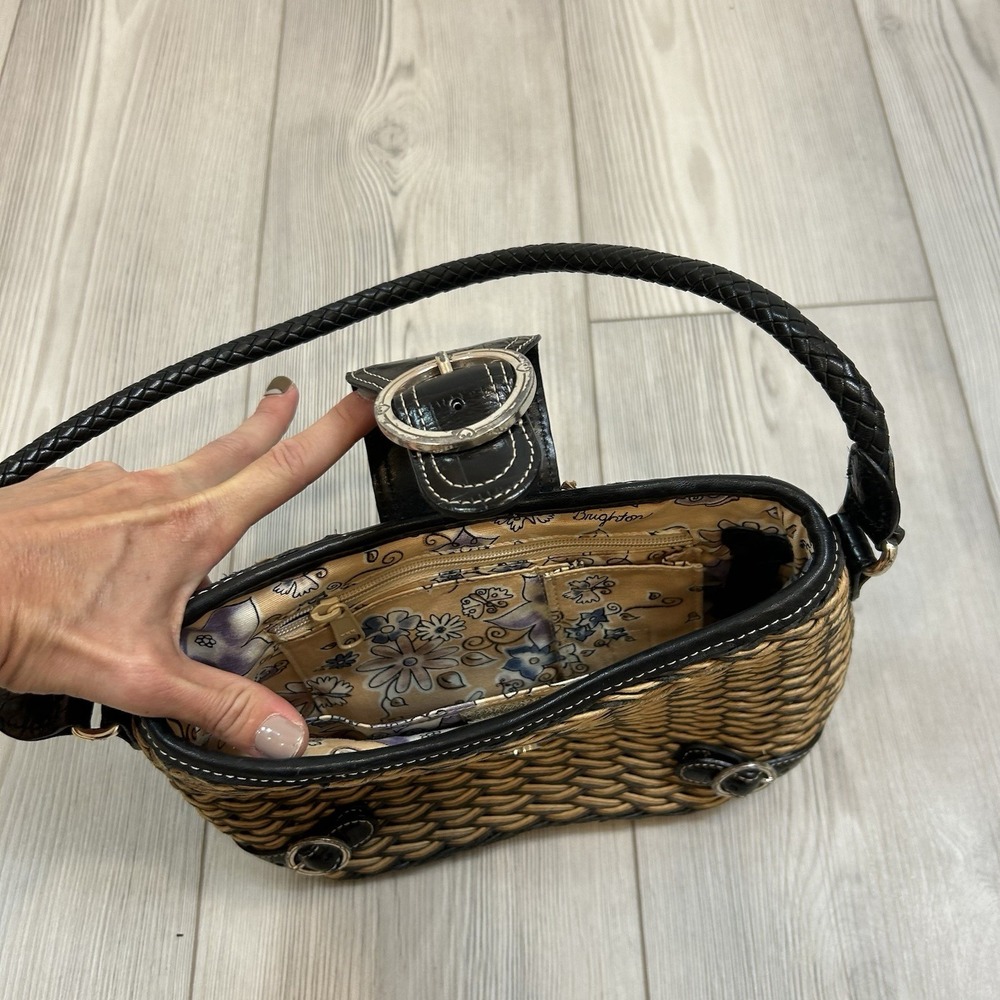 BRIGHTON Woven CORD Shoulder Bag with Leather Strap Closure Floral Fabric Lining - Picture 9 of 14